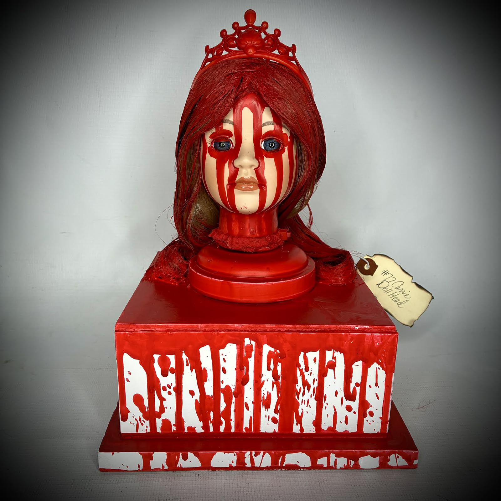 Handmade Carrie inspired creepy tabletop horror art